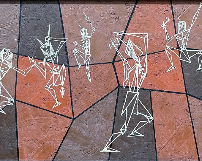 Vintage 60s Abstract Tribal Painting Mid Century Modern Art Signed Blenderman