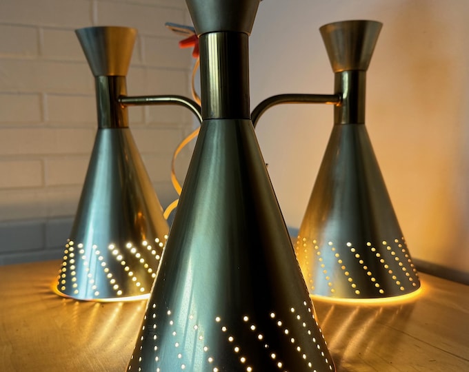 Vintage MCM Adjustable Triple Shade Metal Ceiling Light Lamp Mid Century Atomic Era