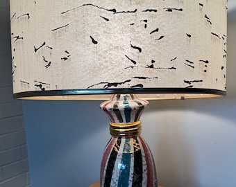 Vintage 1950s Multi-Color Ceramic Lamp Fiberglass Shade MCM Lighting Mid Century Modern Atomic Era Deena