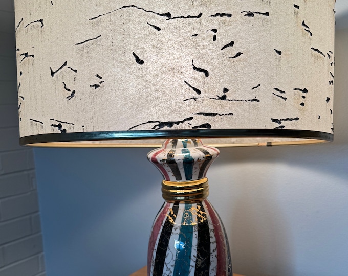 Vintage 1950s Multi-Color Ceramic Lamp Fiberglass Shade MCM Lighting Mid Century Modern Atomic Era Deena