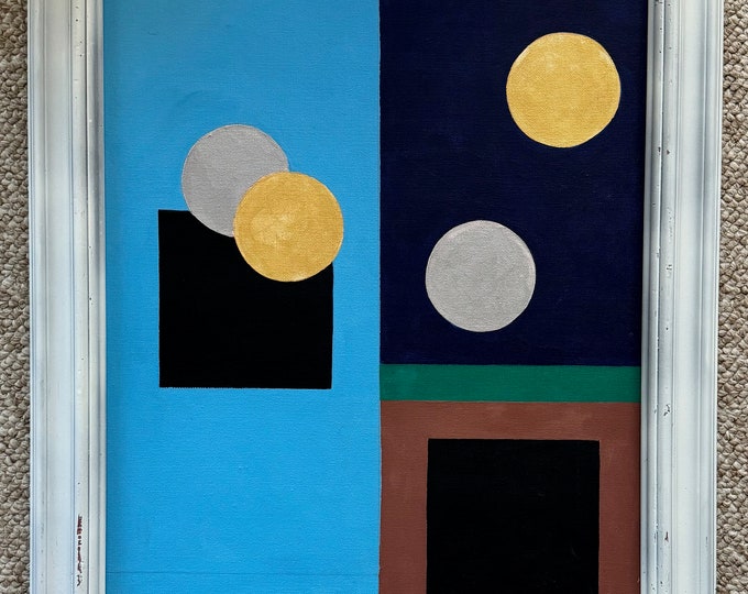 Vintage Geometric Shapes Abstract Painting Art Wall Hanging Signed REM Menges
