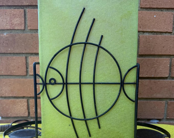 Vintage MCM Metal Wire Fish Lamp Fiberglass Shade Mid Century Modern 1950s Lighting Atomic Era