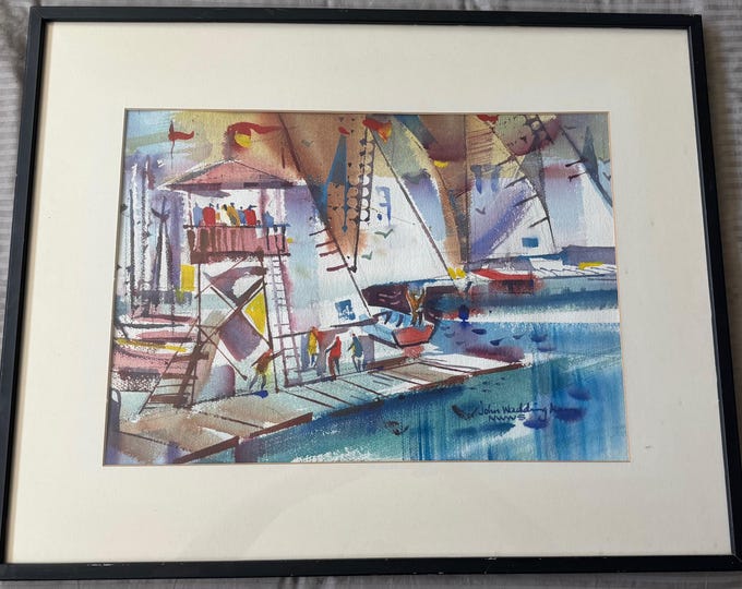 Vintage Nautical Watercolor Painting Modern Art Wall Hanging John Waddingham