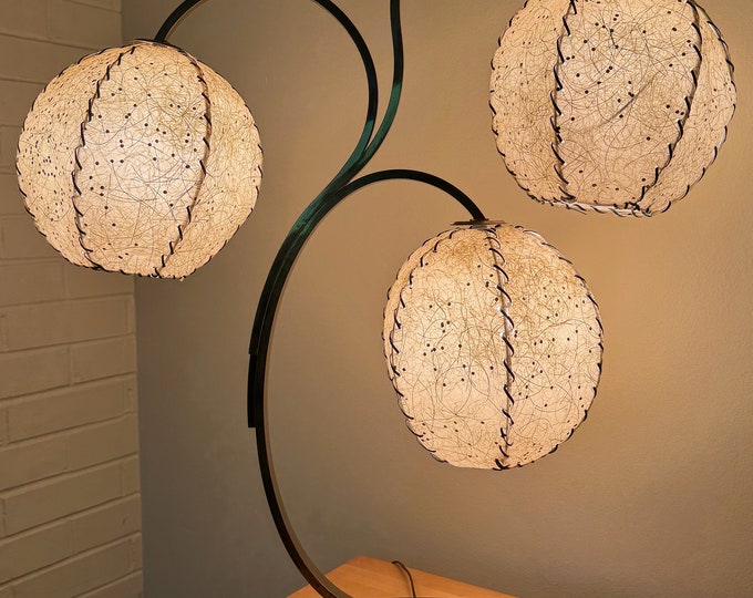 Vintage 50s Brass Lamp Fiberglass Shades Mid Century Modern Lighting MCM Atomic Era Lighting