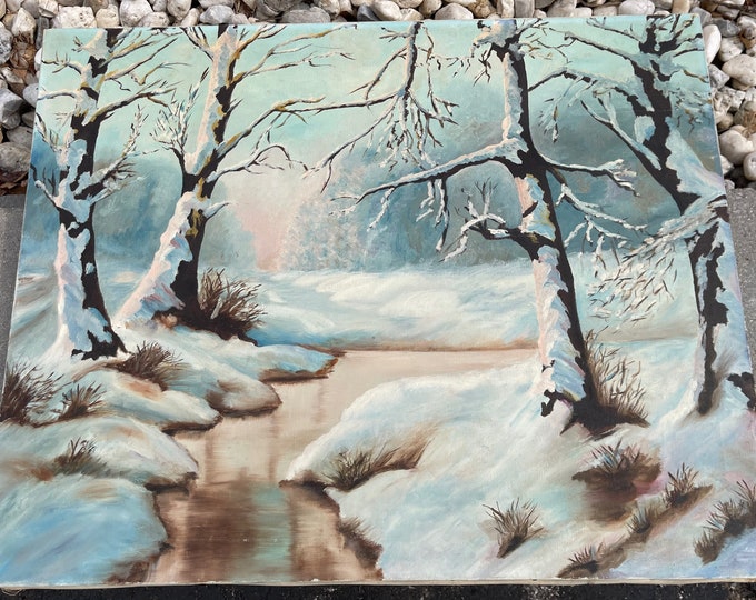 Vintage Trees Winter Landscape Scenery Oil Painting Modern Art Wall Hanging