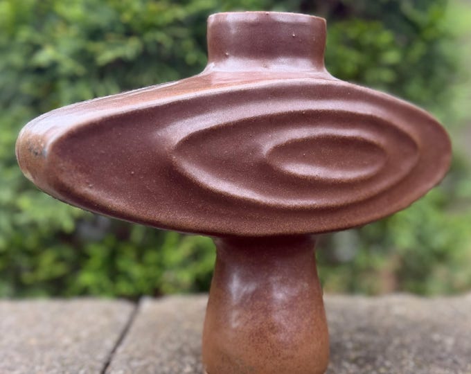 Vintage MCM Brown Ceramic Abstract Ikebana Pottery Vase Japan Mid Century Modern