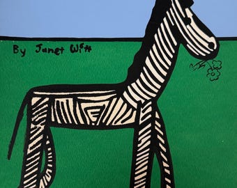 Vintage Zebra Animal Screen Print Modern Art Wall Hanging Virgina & Janet Witt