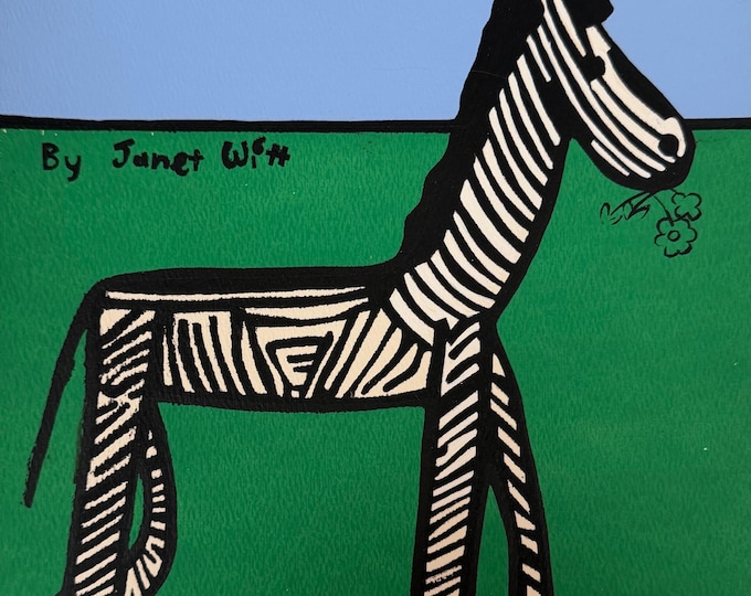Vintage Zebra Animal Screen Print Modern Art Wall Hanging Virgina & Janet Witt
