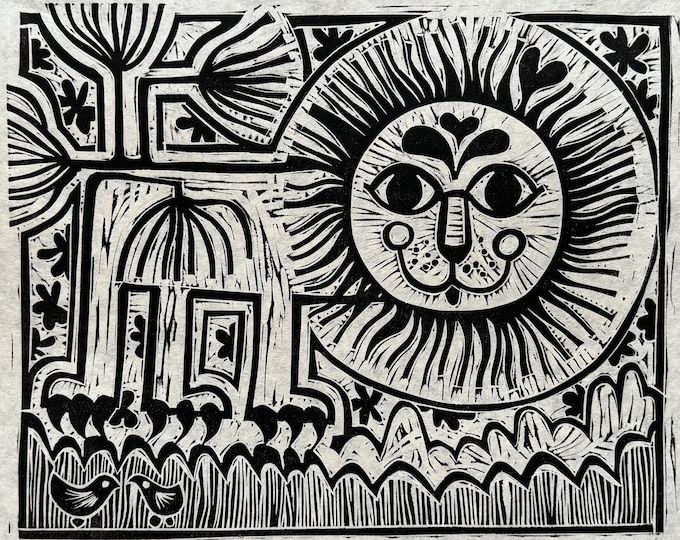 Vintage 70s Chuck Shoemaker Black White Woodcut Print Figural Modern Art - 3