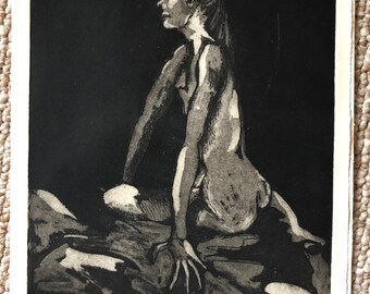 Vintage 1980s Nude Woman Artist Proof Print Lithograph Modern Art Signed Mariko Nutt St. Louis Artist