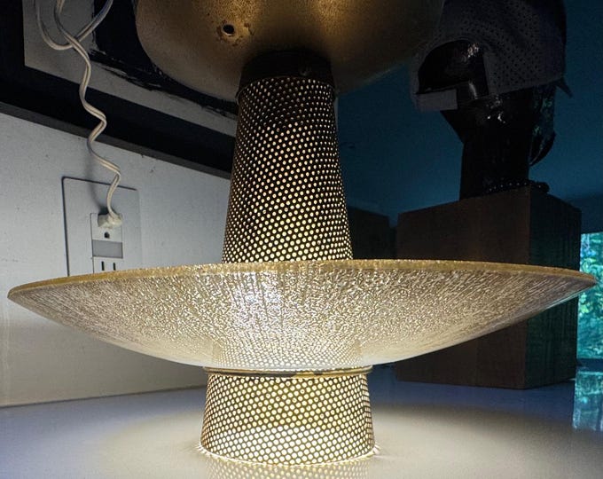 Vintage 50s Thurston Lightolier Glass Brass Atomic Era Ceiling Light Fixture Lamp