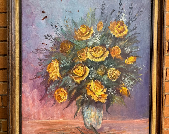 Floral Still Life Oil Painting Vintage 60s 70s Modern Art Wall Hanging Signed Robert White