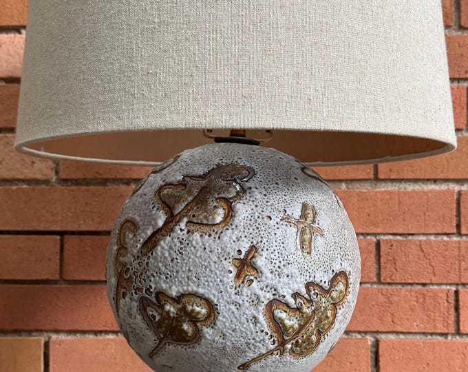 Vintage MCM Abstract Ceramic Pottery Wood Lamp Mid Century Modern Lighting 70s
