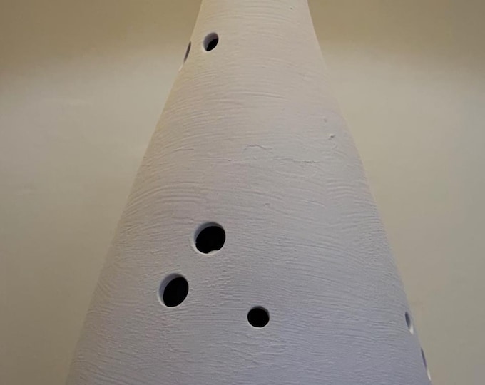 Vintage MCM White Ceramic Pottery Lamp with Holes Mid Century Modern Lighting