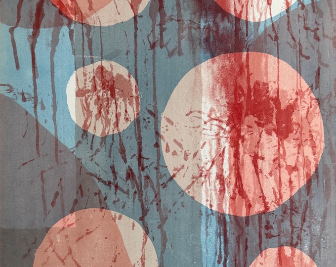 Vintage 50s MCM Geometric Shapes Abstract Screen Print Mid Century Modern Art Signed Higgins - E