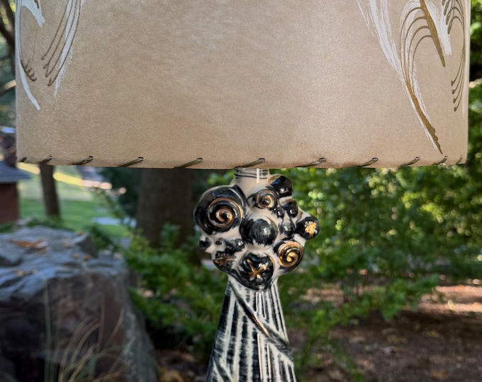 Vintage MCM Ceramic Lamp Fiberglass Shade Mid Century Modern Lighting 50s Atomic Era