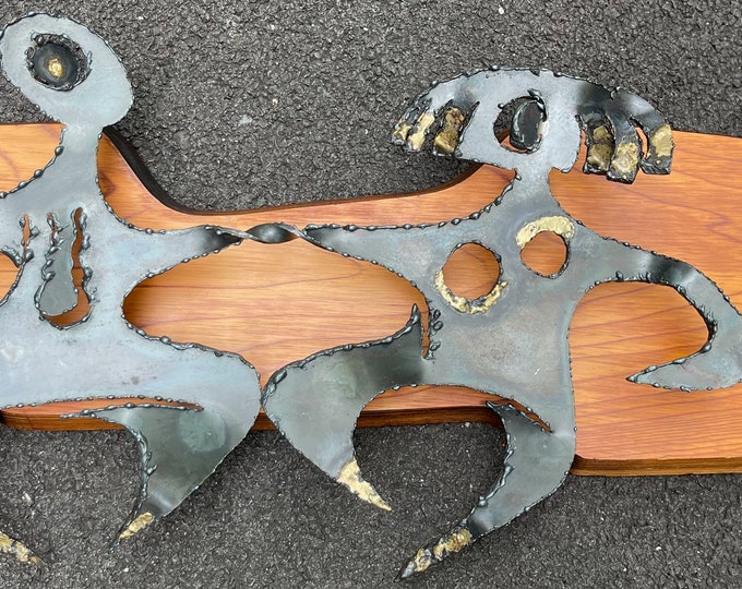 Rare Vintage Abstract Witco Sculptural Steel Wood Wall Hanging Mid Century MCM Wilrongo 60s 70s