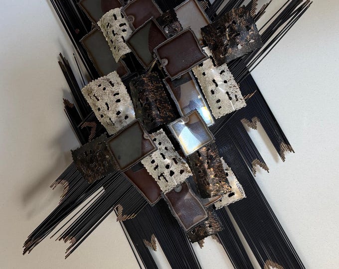 Vintage Metal Brutalist Sculptural Wall Hanging Modern Art Signed Cassetti MCM