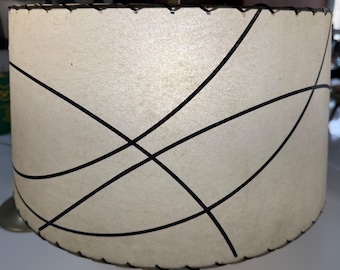 Vintage MCM Beige Black Fiberglass Shade Oval Mid Century Modern Lighting 1950s