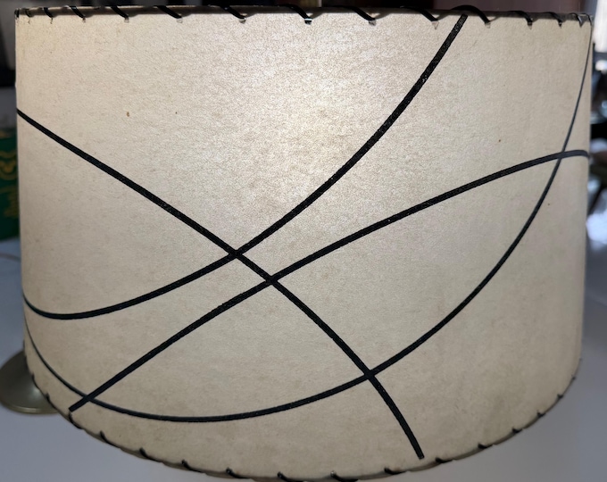 Vintage MCM Beige Black Fiberglass Shade Oval Mid Century Modern Lighting 1950s