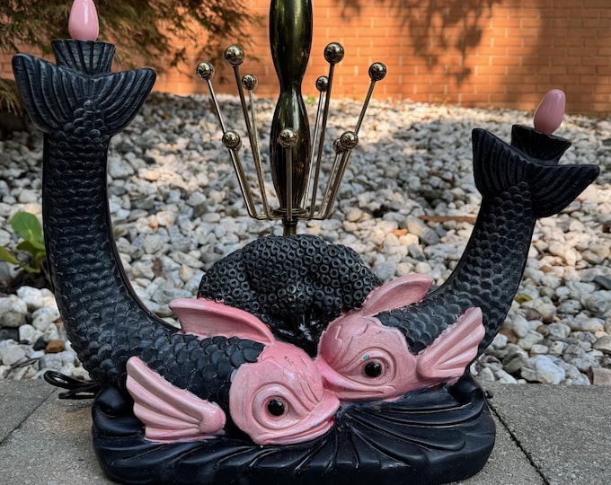 Vintage 50s MCM Atomic Fish Lamp Plaster Mid Century Modern Lighting Koi Kitsch
