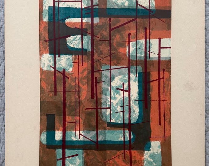 Vintage MCM Abstract Geometric Shapes Screen Print Modern Art Higgins 60s "City"