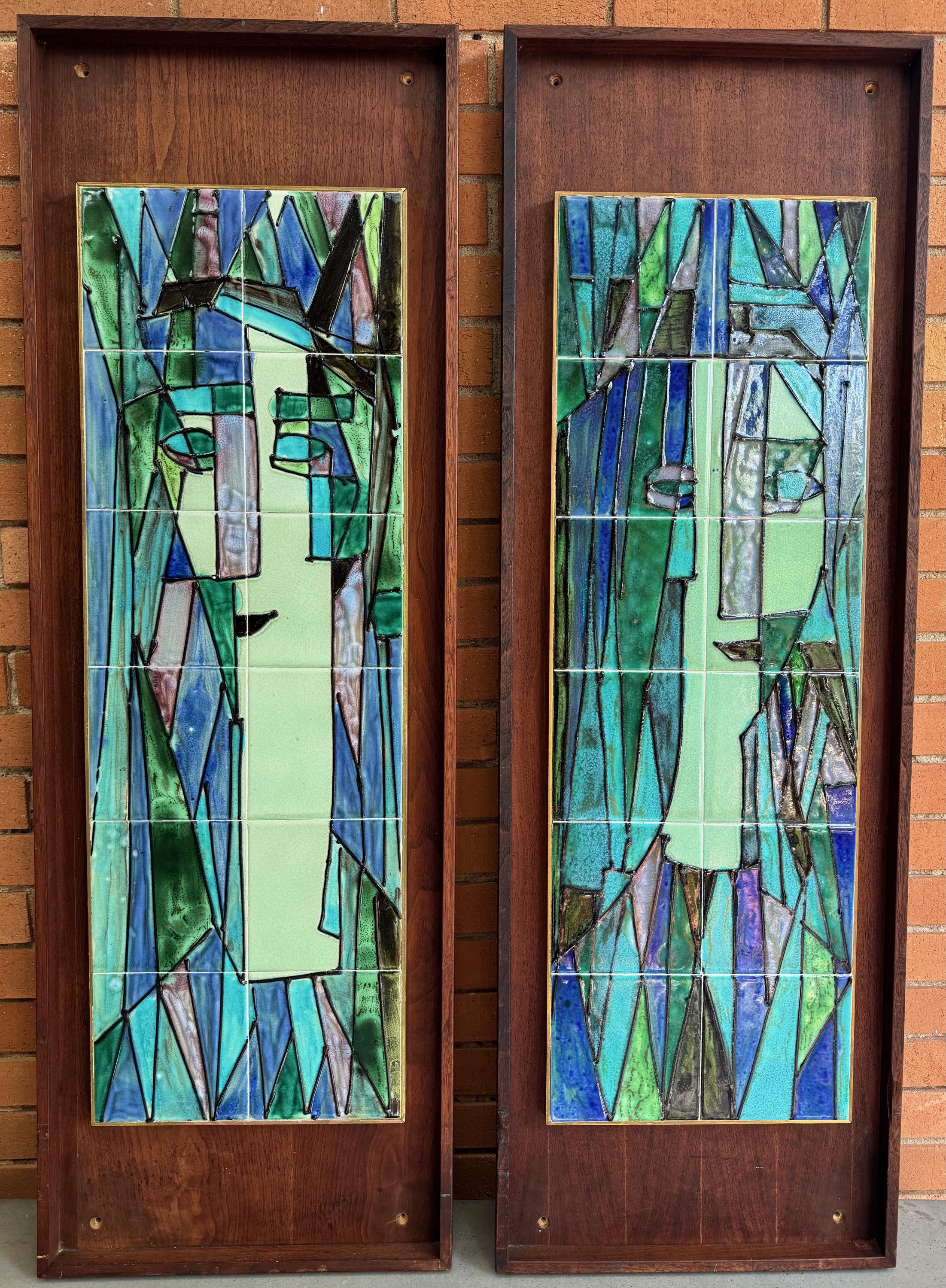 Pair of Signed Harris Strong Ceramic & Glass Plaques Pair of Signed Harris Strong Ceramic & Glass Plaques