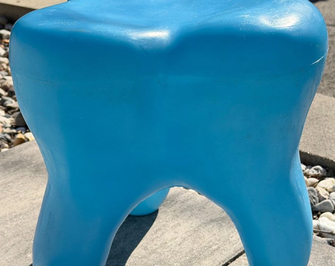 Vintage Sculptural Blue Plastic Tooth Stool Ottoman Chair Modern Dental Pop Art