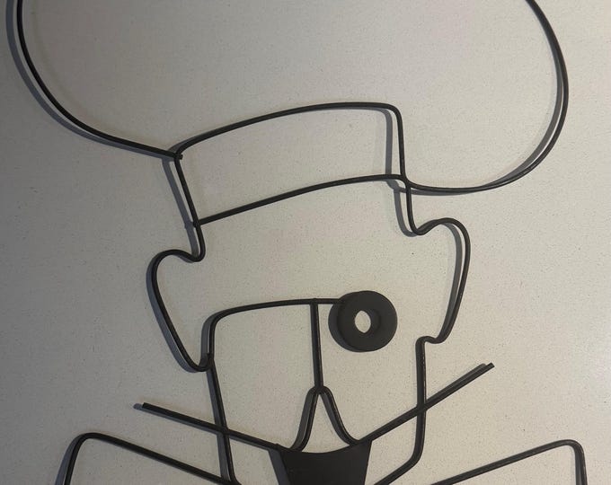 Rare Vintage MCM 1950s Wire Chef Metal Wall Hanging Mid Century Modern Whimsical