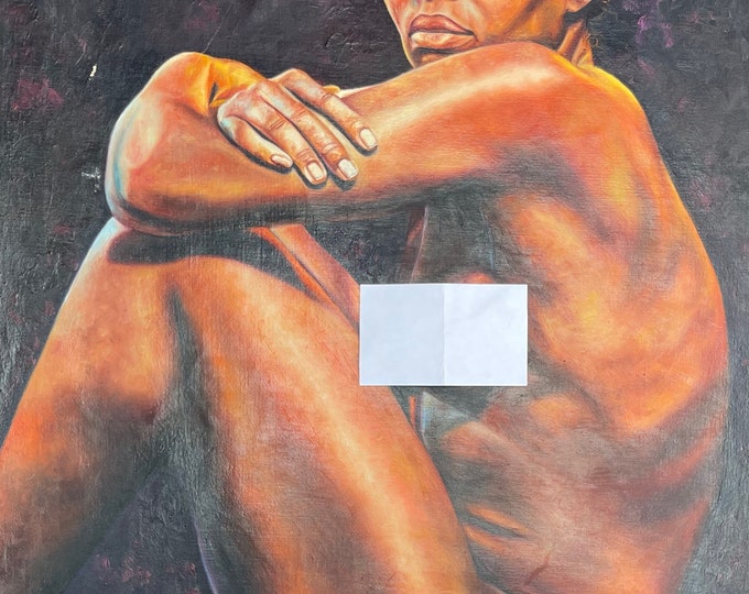 Vintage 1970s Nude Woman Figural Oil Painting Art Wall Hanging Signed Owens Nell