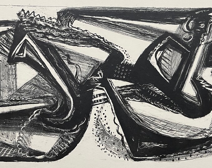 Vintage Cubist Abstract Black Reclining Figural Print Mid Century Modern Art 60s - 3