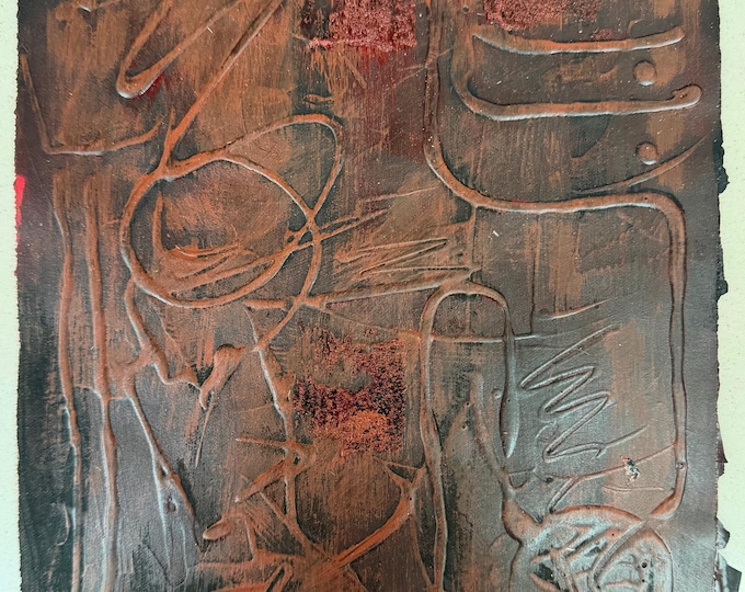Vintage Abstract Textured Copper Colored Acrylic Painting Modern Art Wall Hanging Virginia Witt