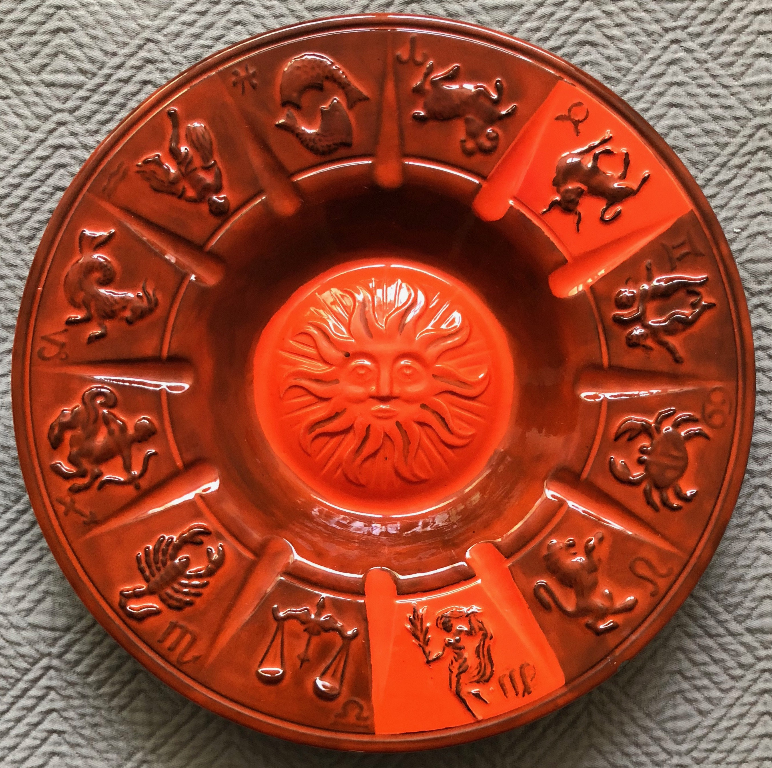 Vintage 70s Decorative Ceramic Zodiac Signs Astrology Sun Ashtray Mid