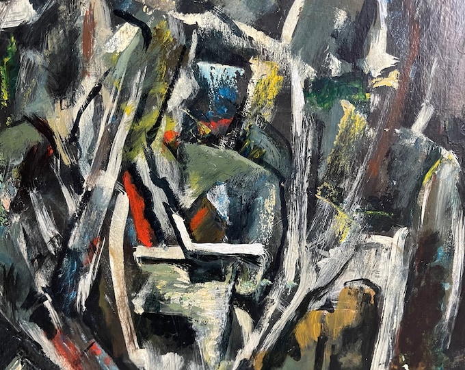 Vintage 1960s Abstract Oil Painting Carl Zimmerman Mid Century Modern Wall Hanging Art
