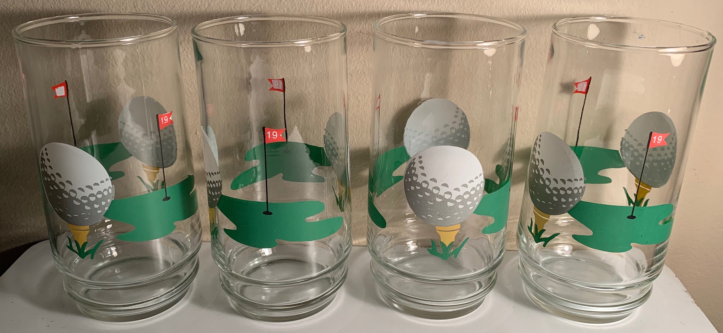 Vintage 70s Golf Golfer Drinking Glasses Mid Century Modern Hole In One