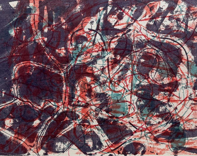 Vintage 50s MCM Abstract Screen Print Mid Century Modern Art Signed Higgins - B