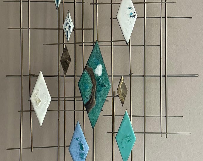 MCM Vintage 1960s Enamel Metal Sculptural Wall Hanging Mid Century Modern Art