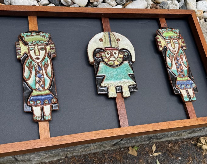 Vintage MCM Figural Ceramic Tile Wall Hanging Mid Century Modern Art 60s 70s
