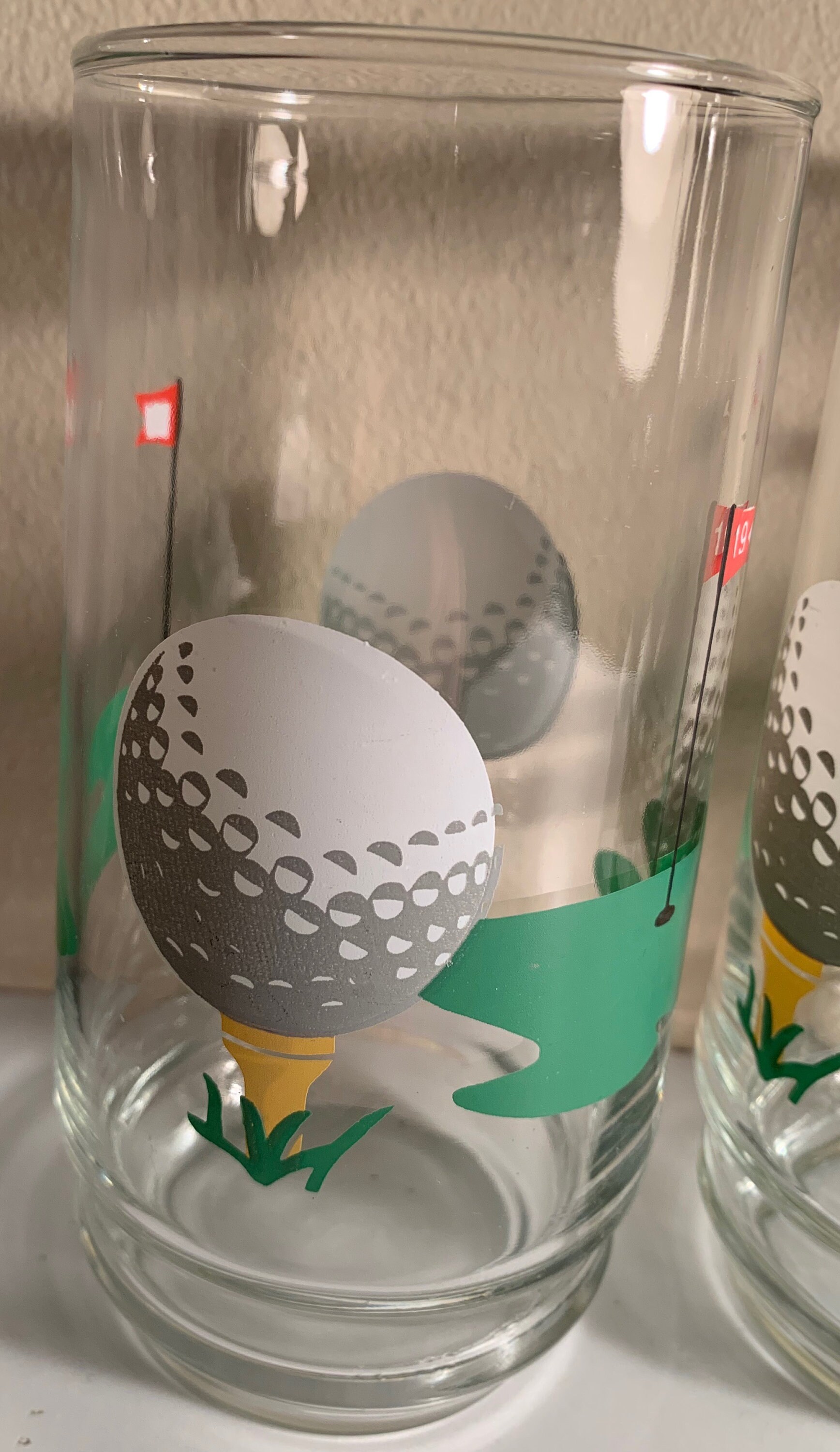 Vintage 70s Golf Golfer Drinking Glasses Mid Century Modern Hole In One