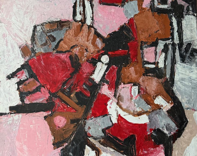 Vintage 60s MCM Abstract Shapes Oil Painting Mid Century Modern Art Signed MSA