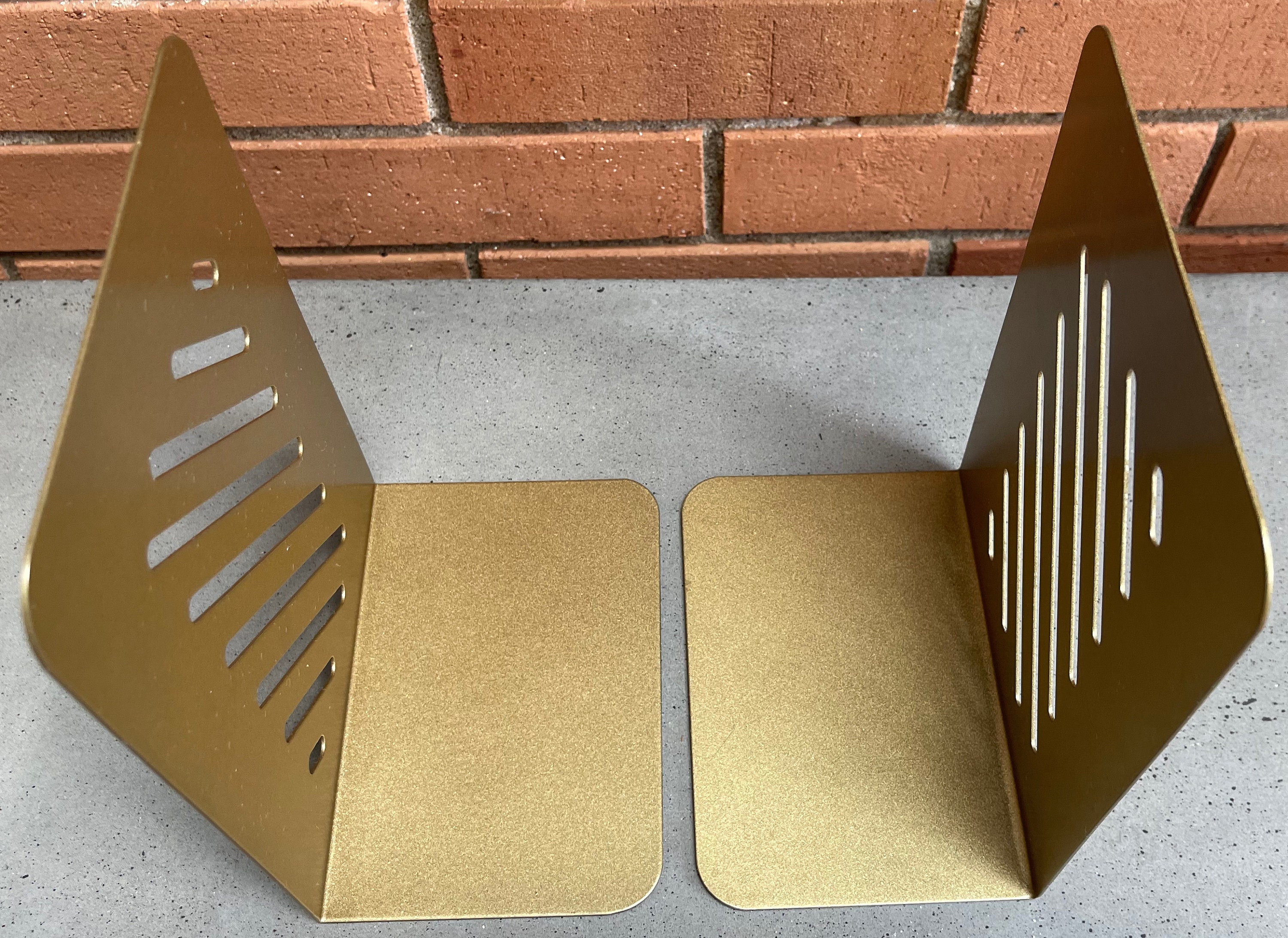 Large Pair Contemporary Gold Metal Horizontal Cut Outs Modern Bookends