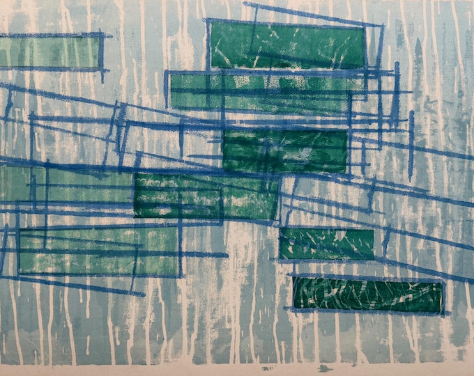 Vintage 50s MCM Geometric Shapes Abstract Screen Print Mid Century Modern Art Signed Higgins - C