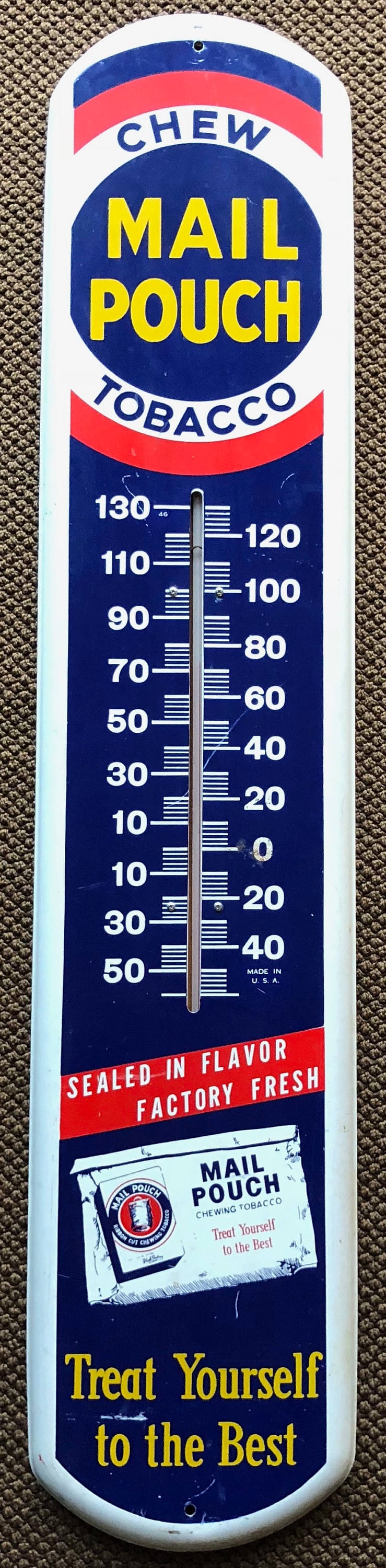 Vintage 38 Tall Mail Pouch Tobacco Metal Tin Thermometer Sign Retro