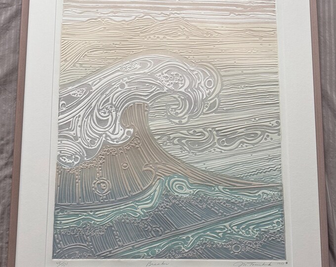 Vintage 80s M. Tomchuk Embossed Collagraph Print Modern Art Signed Framed Matted