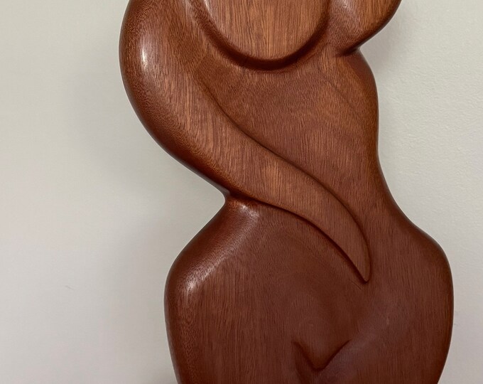 Vintage 60s Carved Abstract Wooden Nude Female Sculpture Mid Century MCM Modern Signed McKee