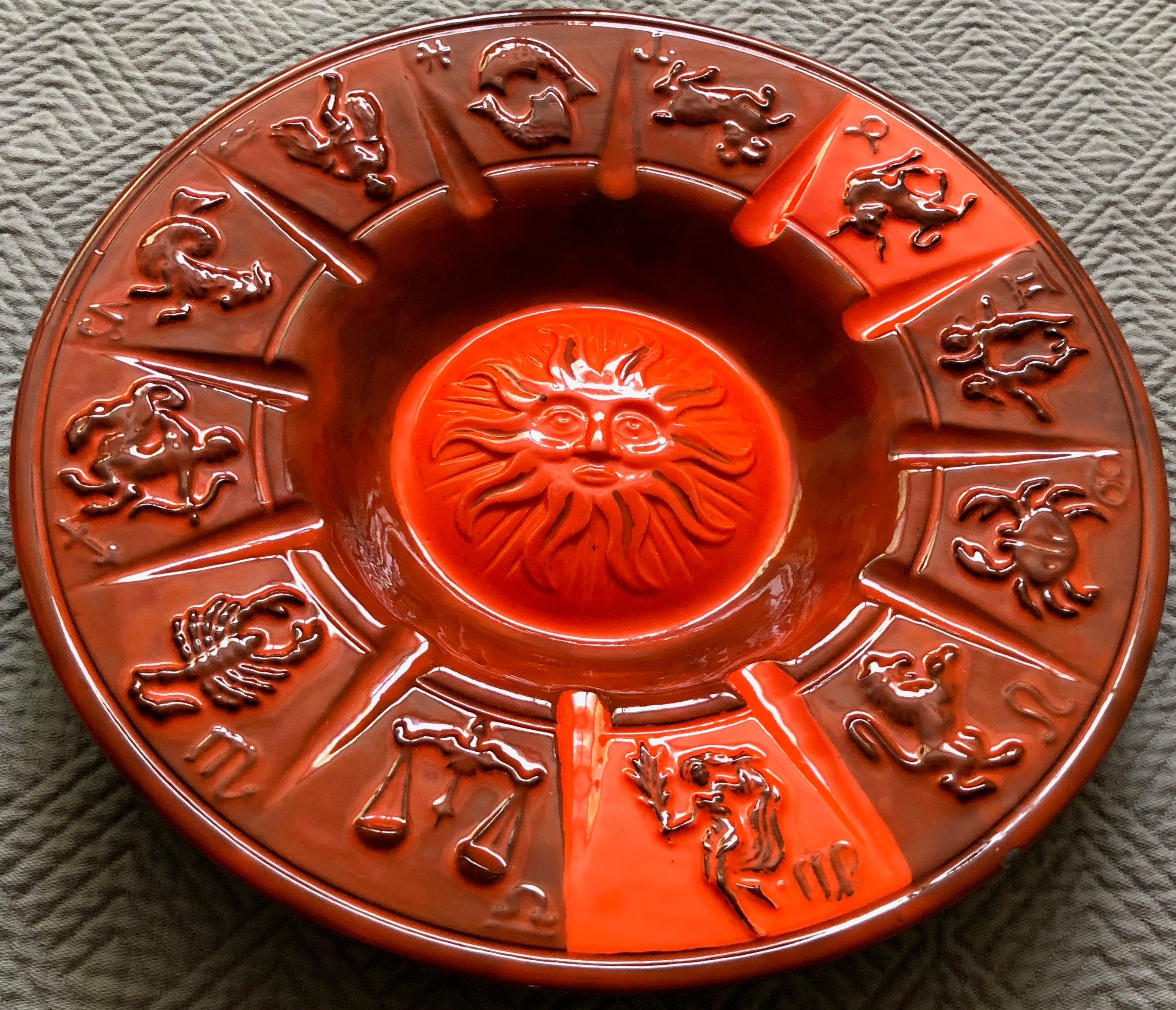 Vintage 70s Decorative Ceramic Zodiac Signs Astrology Sun Ashtray Mid