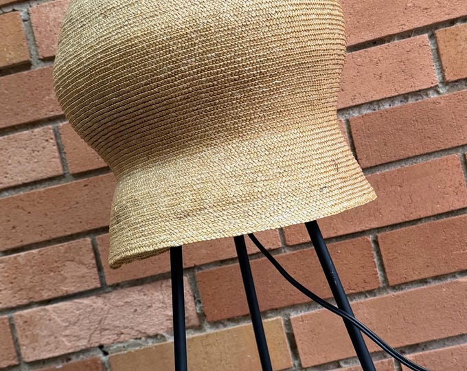 Vintage Sculptural Tripod Lamp Woven Jute Iron Mid Century MCM Modern Lighting