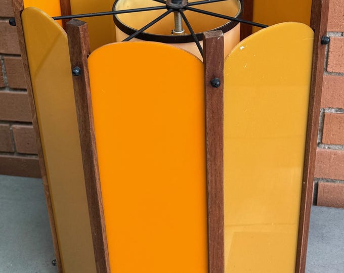 Vintage MCM Acrylic Wood Hanging Light Fixture Swag Pendant Mid Century Modern 60s 70s