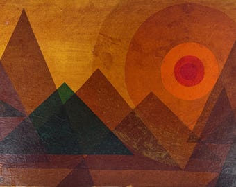 Original Vintage Abstract Paper Landscape Collage Modern Art Wall Hanging Virgina Witt