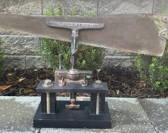 Unique Vintage Industrial Jagged Saw Sculpture Modern Art Metal Clamp Base OOAK